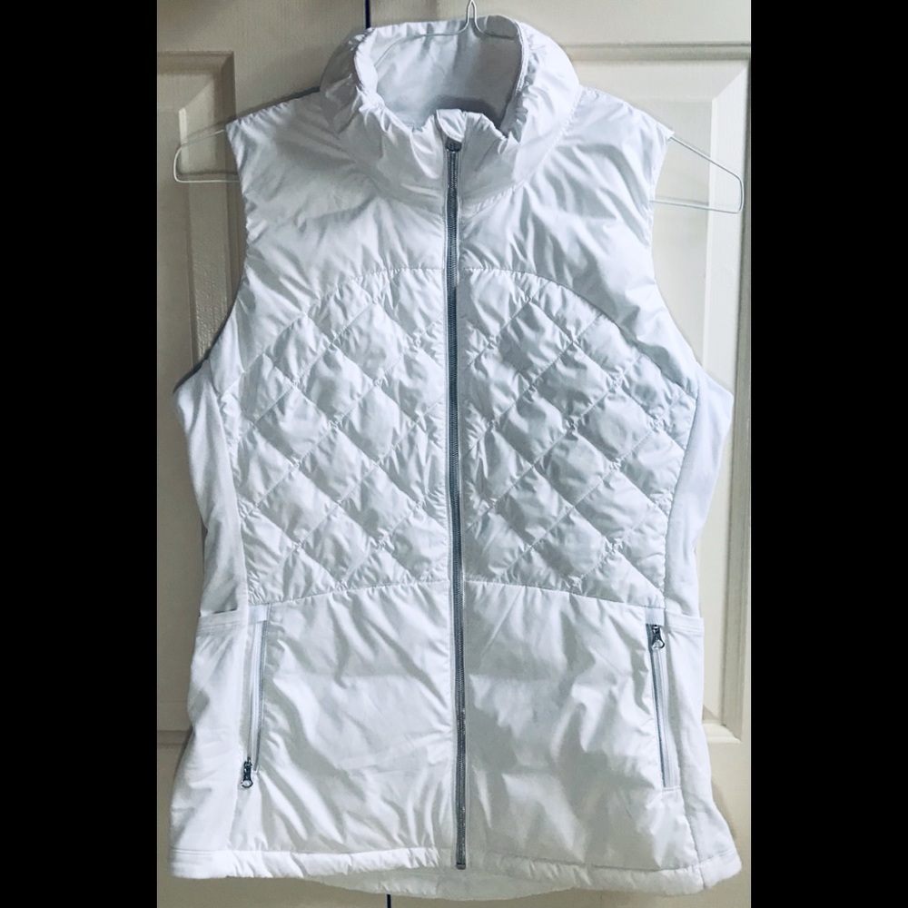 LN!🍒LULULEMON sz 12 DOWN FOR A RUN VEST 800-Fill Down WHITE Jacket ~ REFLECTS!